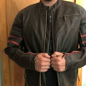 Power trip men’s XL vintage leather moto jacket